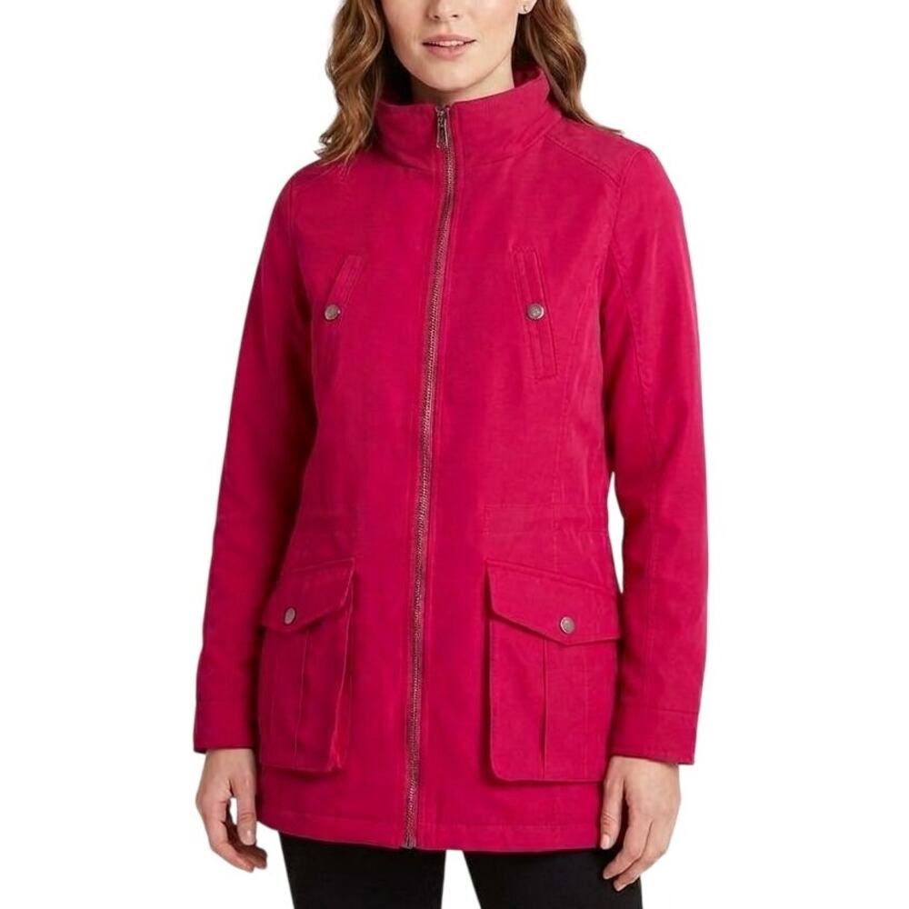 HOLSTARK Faux Fur Lined Quilted Barn Coat in Red NO HOOD SZ M